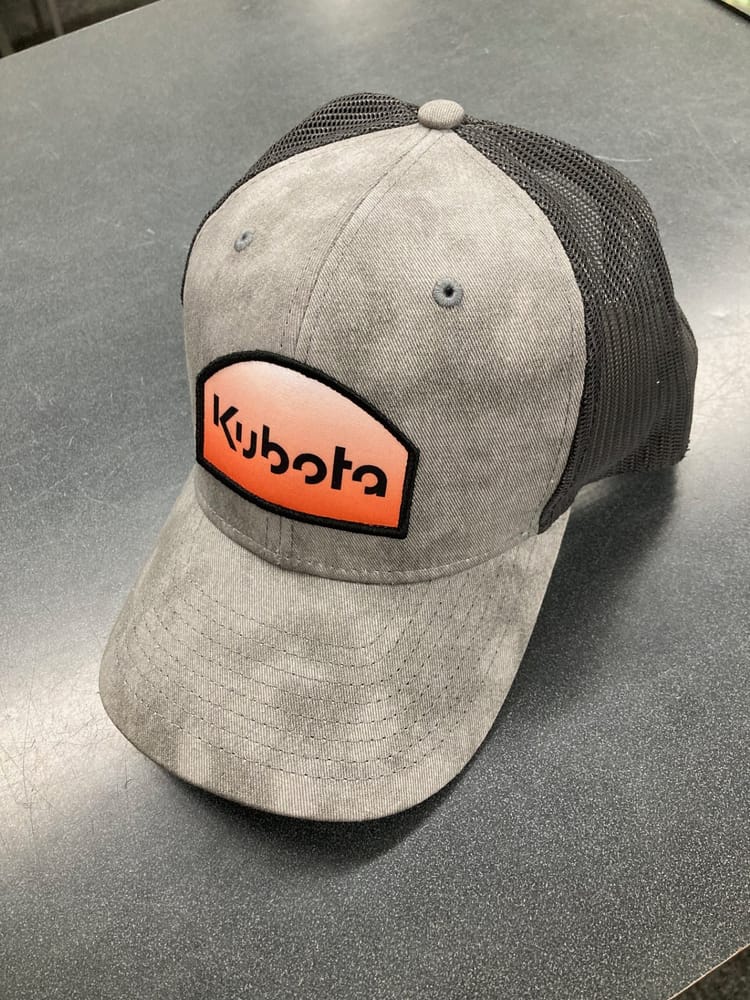 Kubota Baseball Cap, weathered gray & orange & black, snap back
